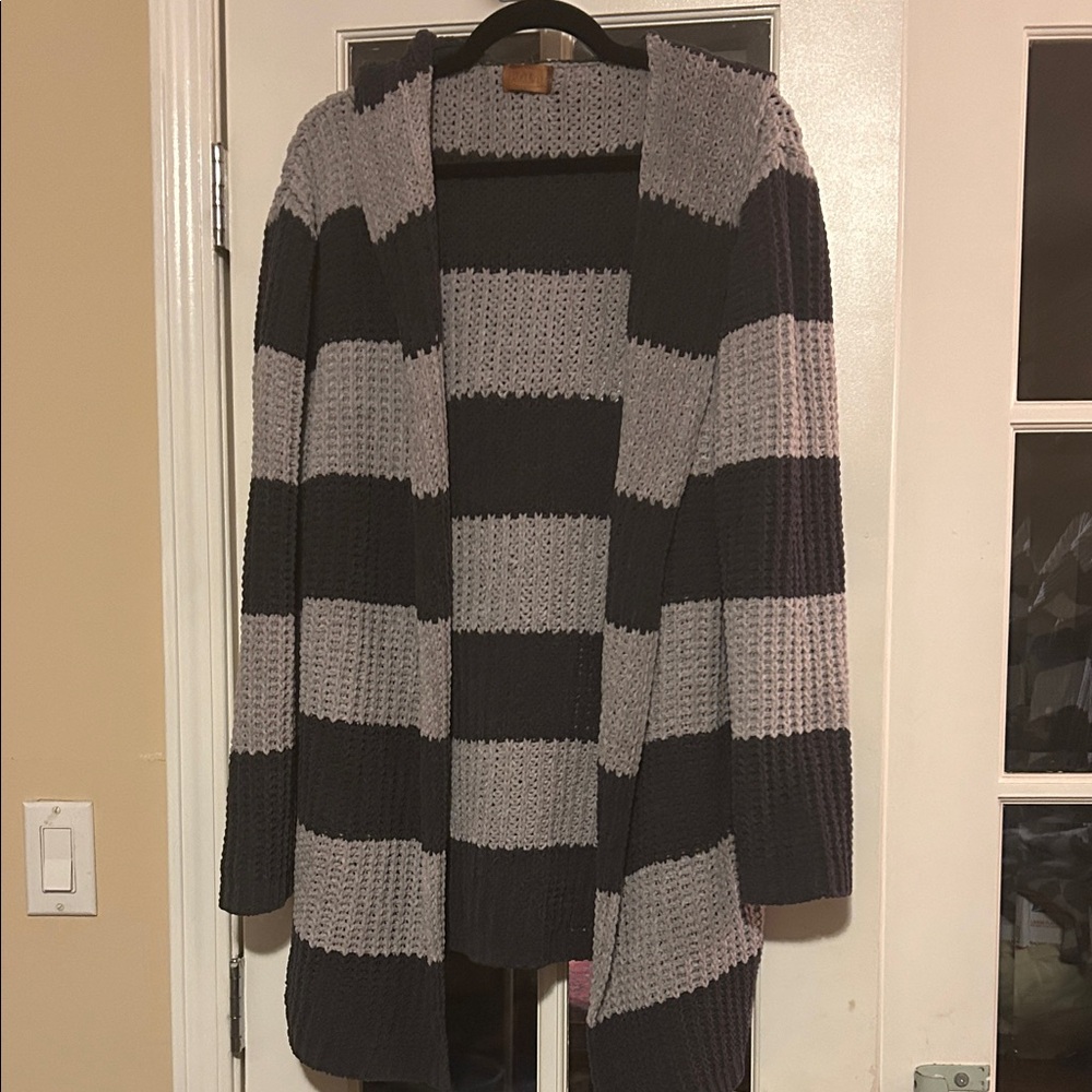 POL Striped Gray Women's Hooded Sweater Medium NWOT Boho